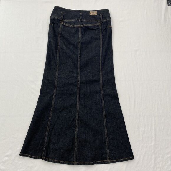 Paris Blues Denim Maxi Skirt Dark Wash Flared 90s Y2K Juniors Size 3 - Picture 4 of 14